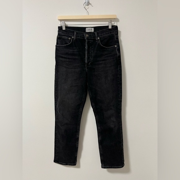 Agolde Riley High Rise Crop Black Jeans Panoramic - Picture 2 of 14